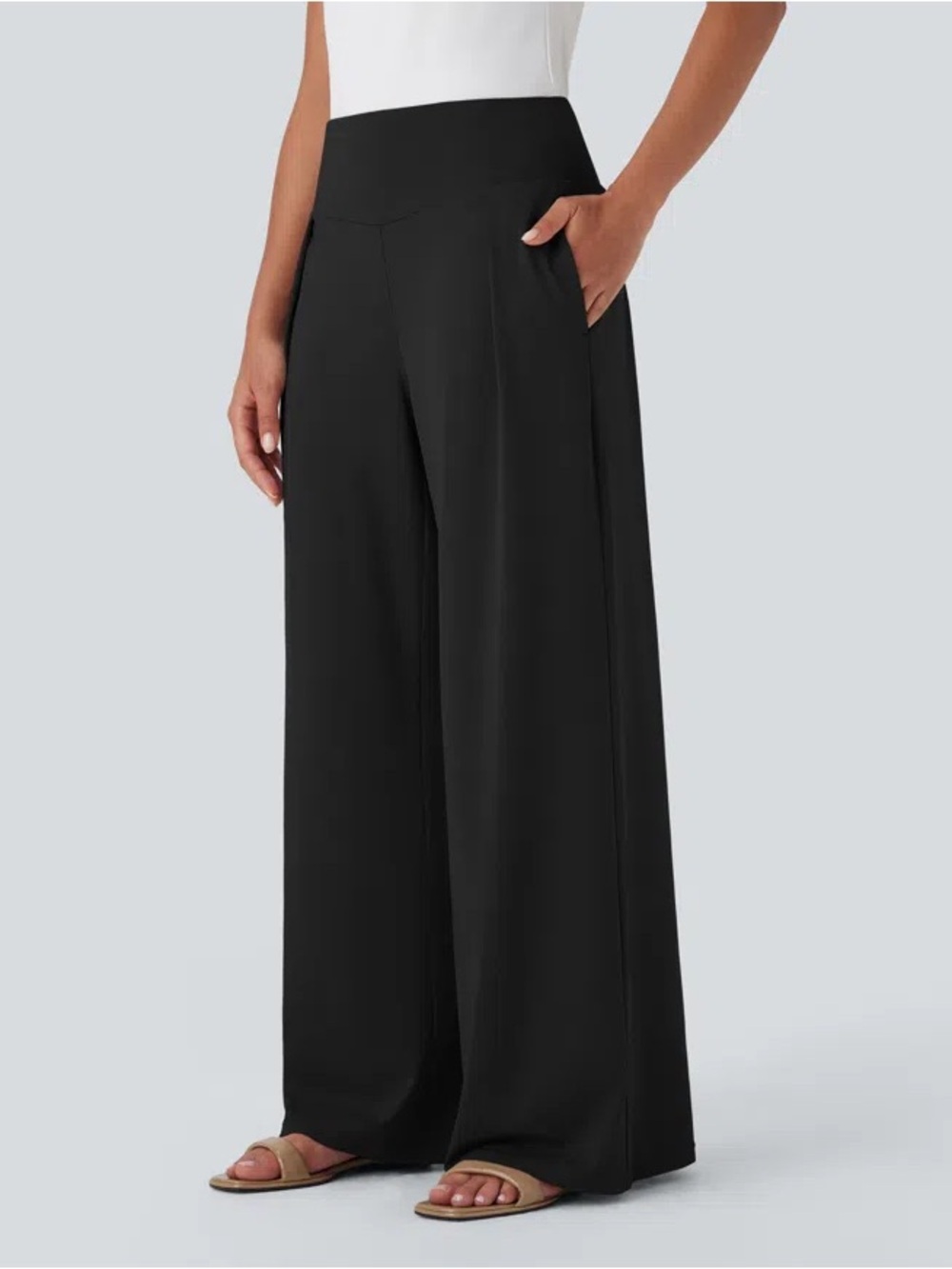 🆕 HALARA High Waisted Wide Leg Baggy Casual Pants with Pockets in Black